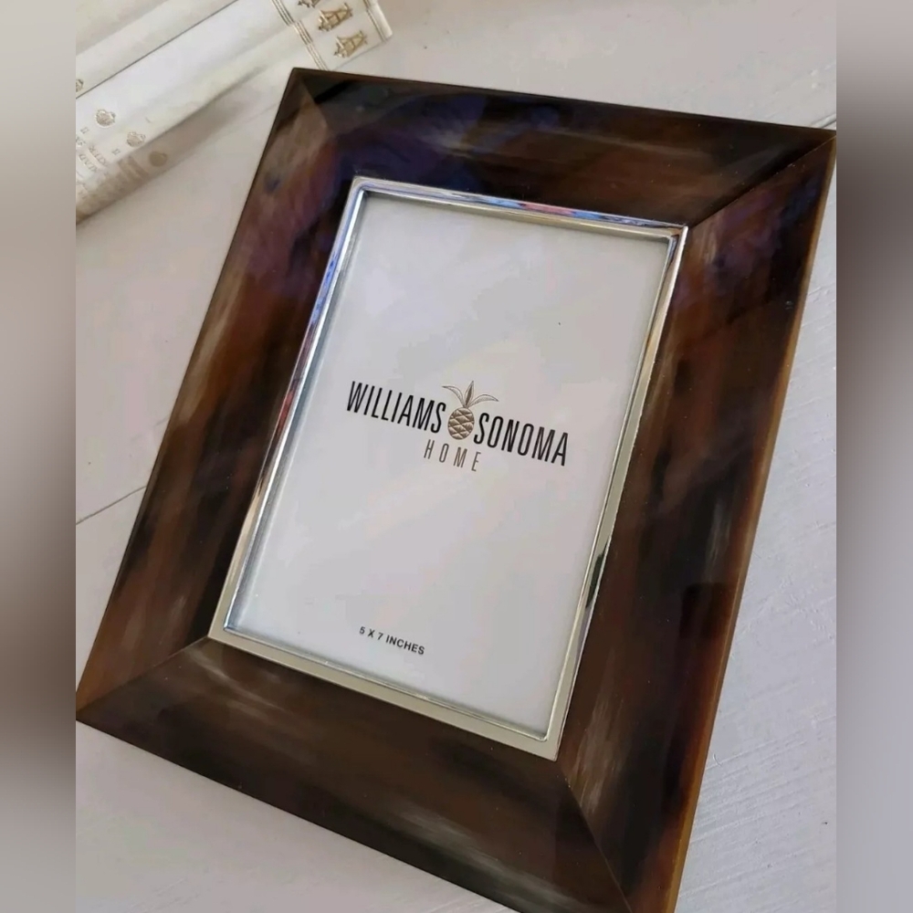 Willams Sonoma Home 5x7 Faux Horn Photo Picture Frame With Inner Silver Filet